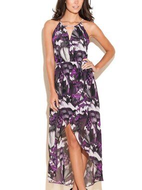 Guess high-low purple black marble dress